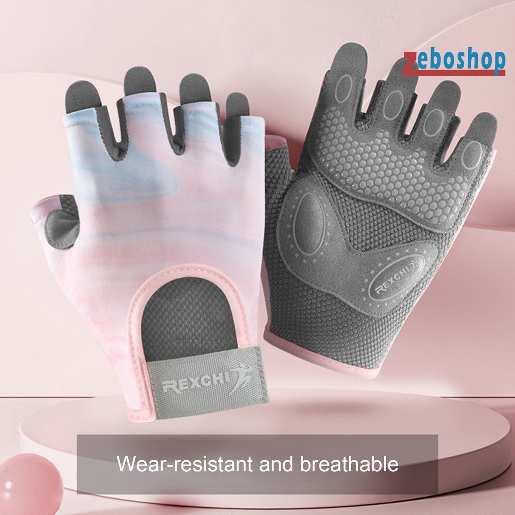 Găng Tay Hở Ngón Bằng Polyester Co Giãn Thoáng Khí Chống Trượt Chống Sốc Dùng Tập Thể Thao