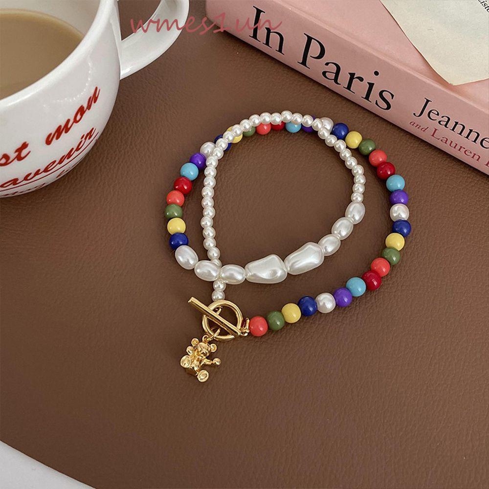 Vòng cổ Chuỗi Hạt Resin Nhiều Màu Mặt Cười WMES15H Phong Cách Hip Hop Hàn Quốc