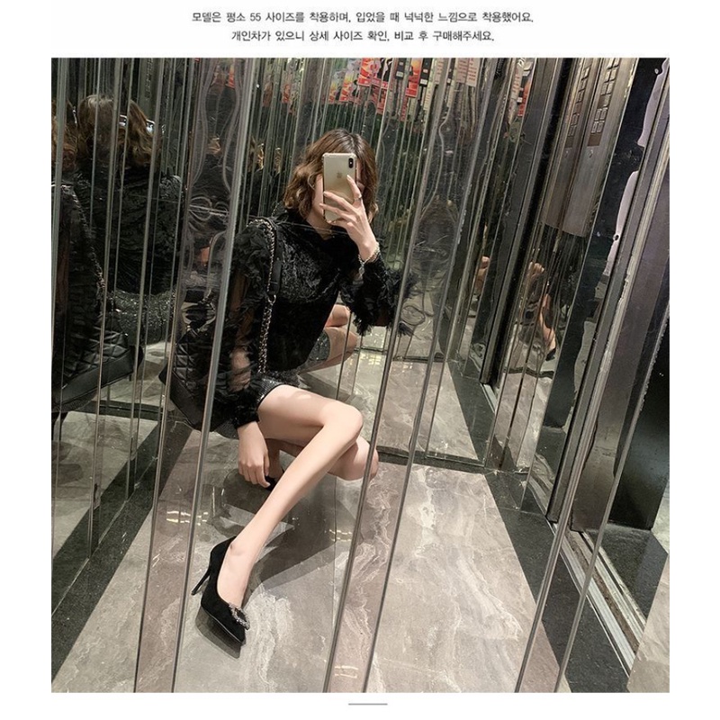 Giày Cao Gót 5-10CM Mũi Nhọn Màu Đen Thời Trang Công Sở Thanh Lịch Cho Nữ