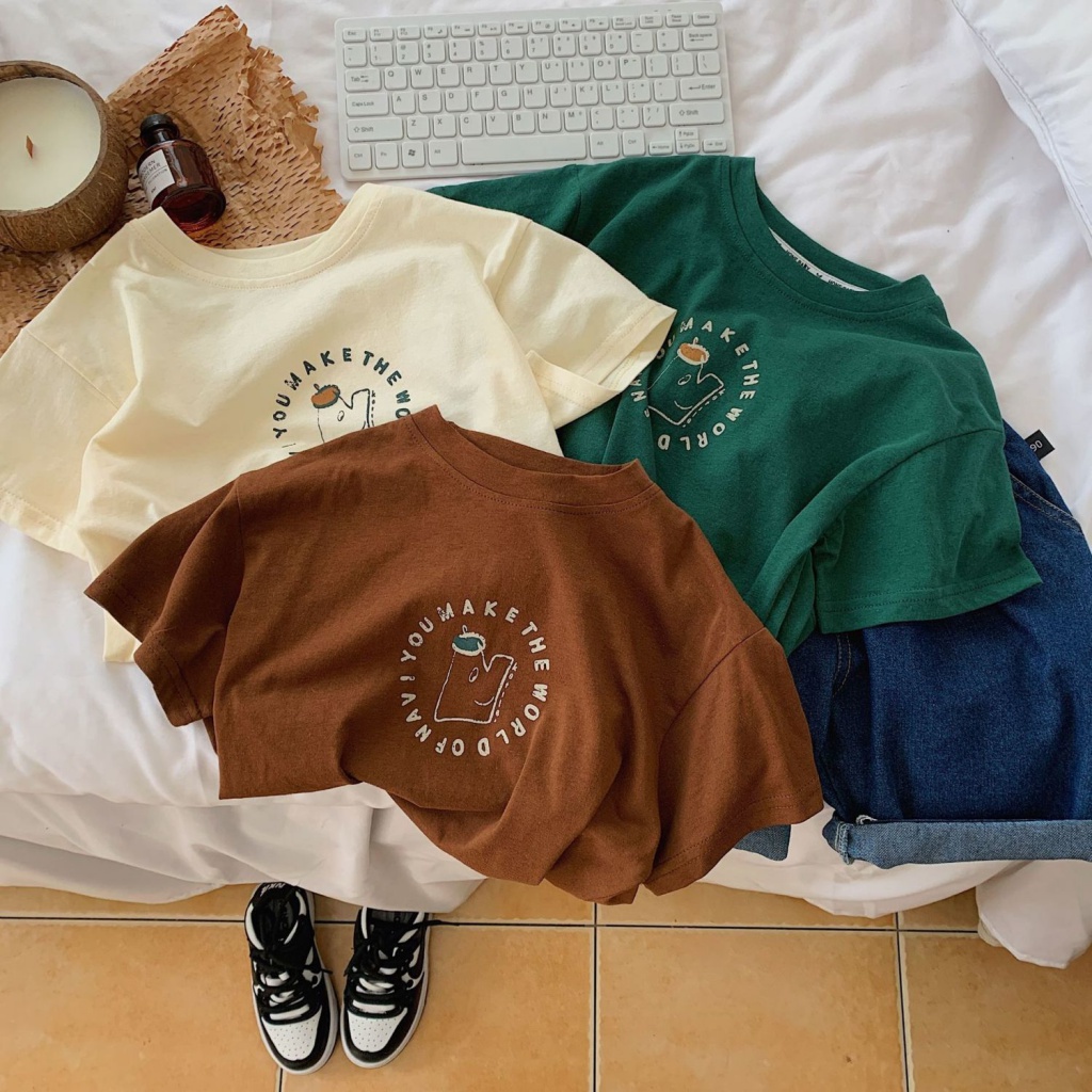 MNGRL Áo Thun Cotton Mỏng Tay Ngắn Màu Trơn Phong Cách Hàn Quốc Thời Trang Mùa Hè Cho Bé Gái Bé Trai