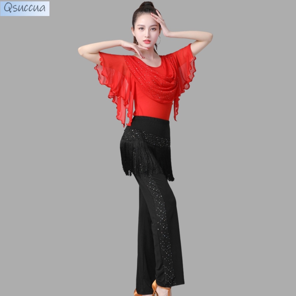 Bộ Trang Phục Khiêu Vũ Latin Đính Kim Sa Phối Tua Rua Dành Cho Nữ