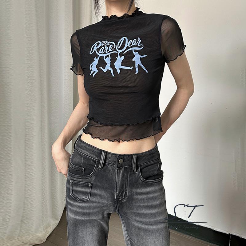 Áo Thun Crop Top Tay Ngắn In Chữ Lettuce Trim Thời Trang Mùa Hè Cho Nữ CY03