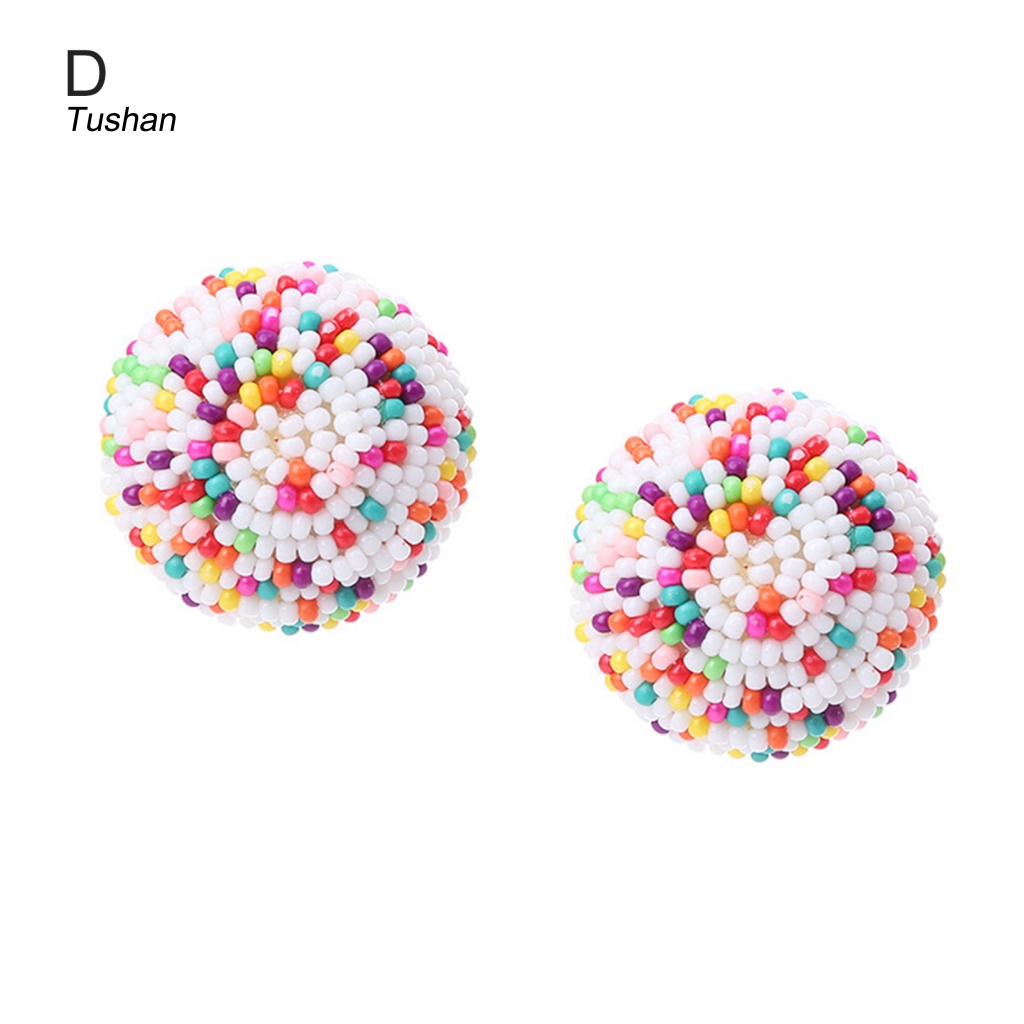 1 Đôi Bông Tai Xỏ Hạt Tròn Nhiều Màu Phong Cách Bohemian Vintage