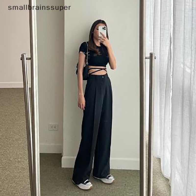 Quần Chiffon Ống Rộng Lưng Cao Xếp Ly Phong Cách Hàn Quốc Thời Trang Xuân Hè Cho Nữ