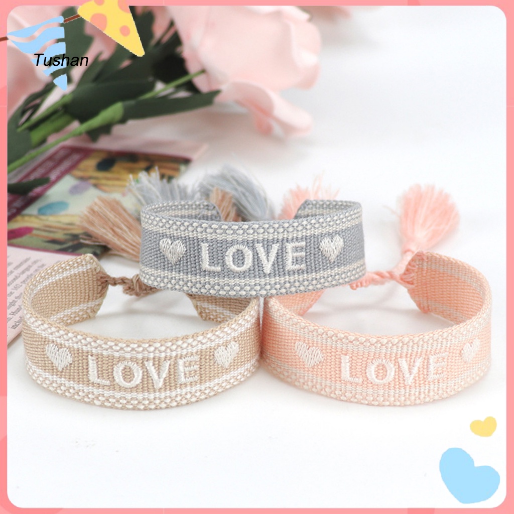 [Ts] Vòng Đeo Tay Dạng Quấn Thêu Chữ n Phối Tua Rua Trang Trí Tinh Tế Cho Bạn Bè