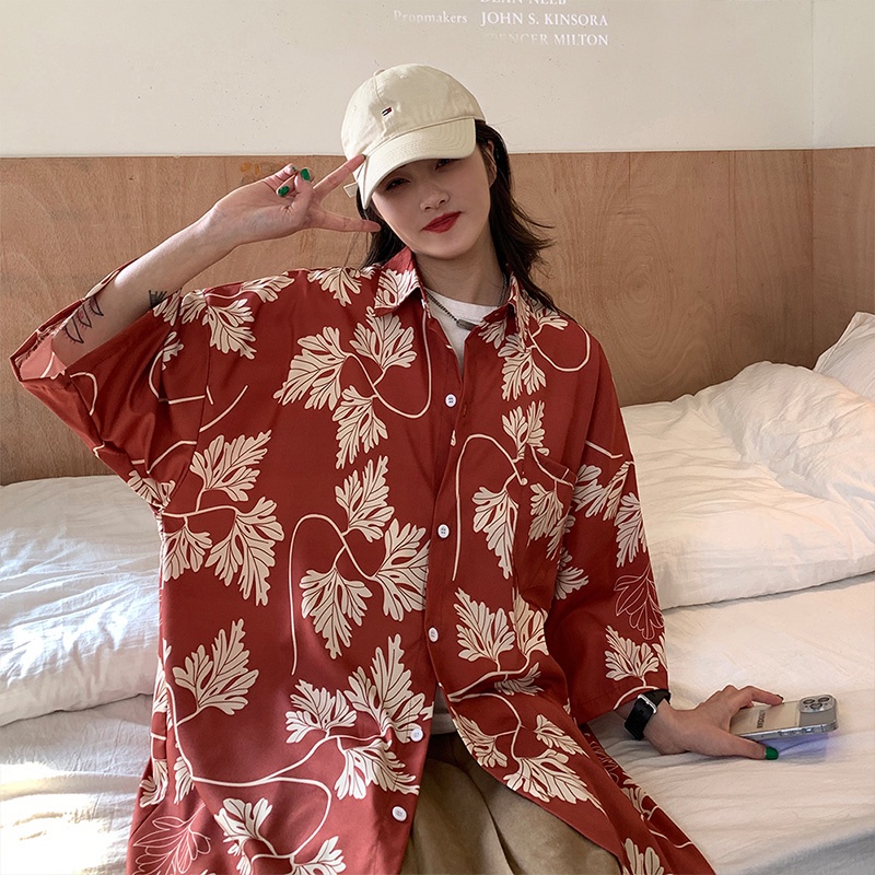 Áo Sơ Mi Tay Ngắn Dáng Rộng Họa Tiết Hoa Phong Cách Hồng Kông Thời Trang Đi Biển Mùa Hè Cho Nam