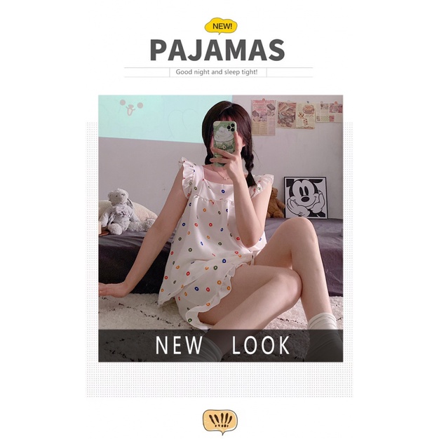 Bộ Đồ Ngủ Hai Mảnh Áo Hai Dây Phối Quần Short Phong Cách Công Chúa Ngọt Ngào Thời Trang Mùa Hè Mới Dành Cho Bạn Nữ