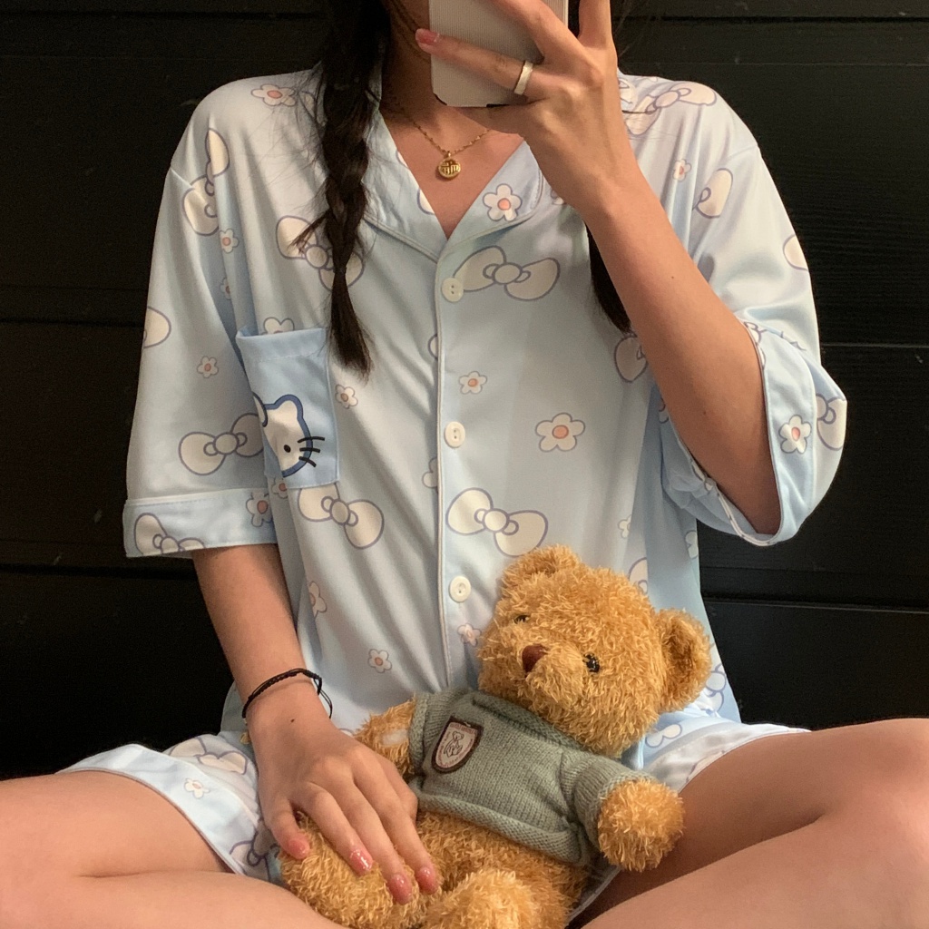 Bộ Đồ Ngủ Dáng Rộng In Hoạt Hình Phong Cách Hàn Quốc Xinh Xắn Cho Nữ