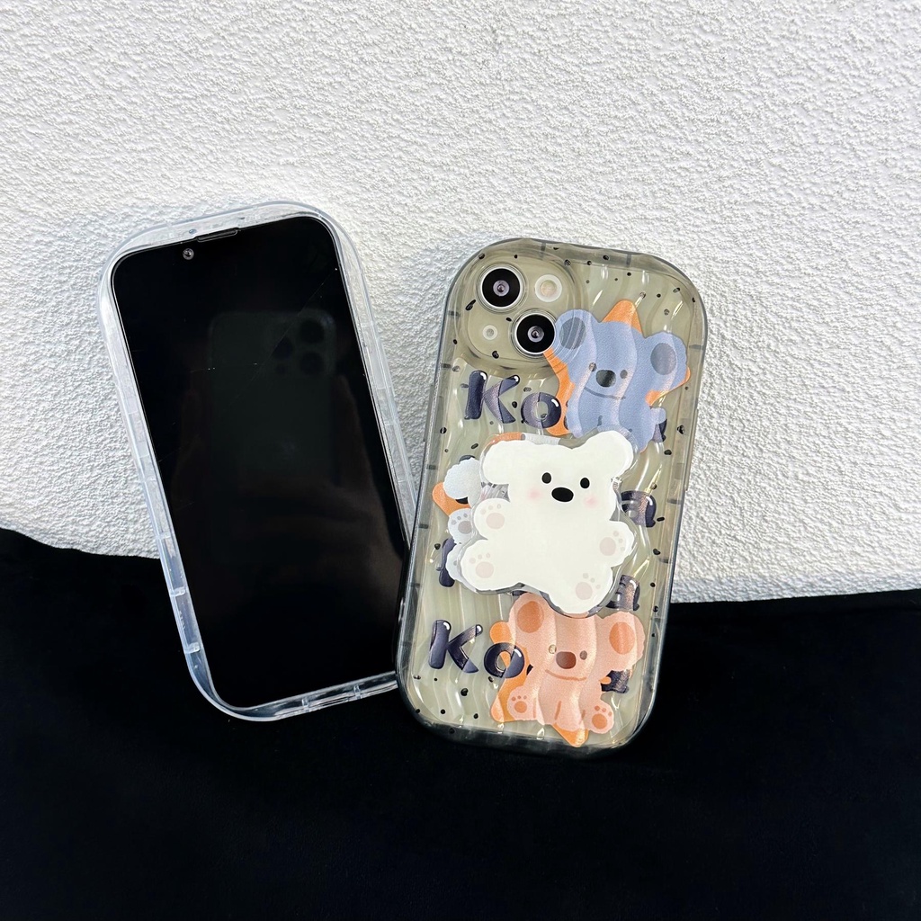 Ốp Điện Thoại TPU Silicon Mềm Hình Gấu Koala Hoạt Hình Màu Trong Suốt Gắn Giá Đỡ iPhone 13 12 11 Pro Max 14 Plus
