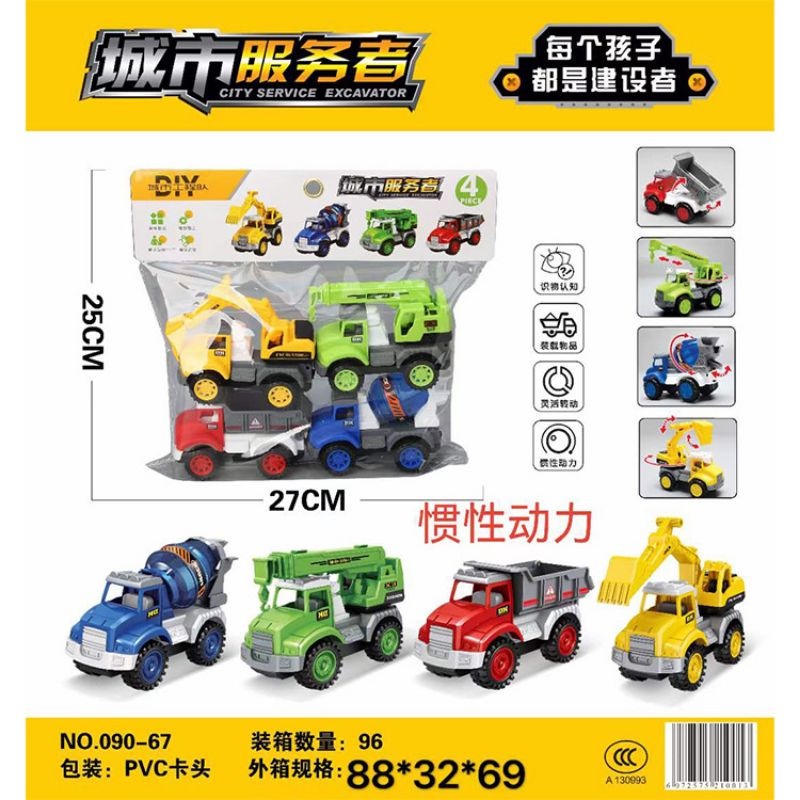 Bộ 4 xe xúc, xe cẩu, bê tông, xe tải , quân sự