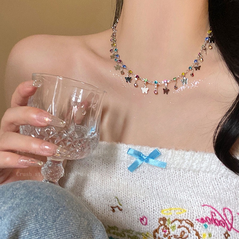 Vòng cổ Mặt Bướm Đính Đá Zircon Thời Trang Cho Nữ