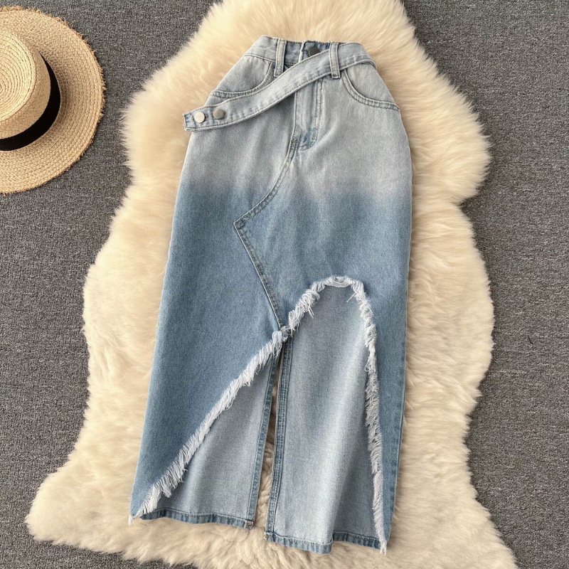 Chân Váy Denim Chữ A Lưng Cao Thời Trang Dành Cho Nữ
