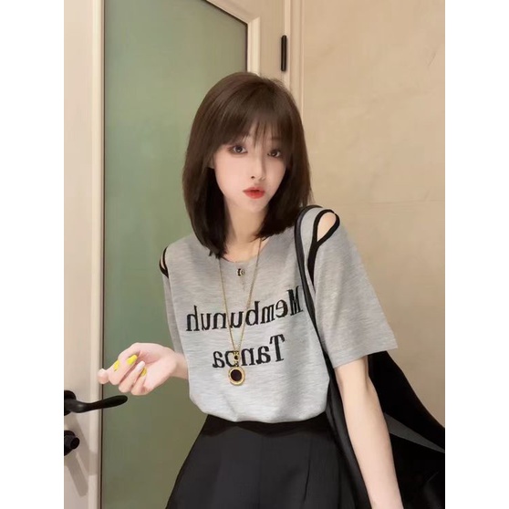 Áo Thun Tay Ngắn Hở Vai Bằng Lụa Lạnh Mỏng Thời Trang Mùa Hè Phong Cách Hàn Quốc Hàng Mới Dành Cho Bạn Nữ