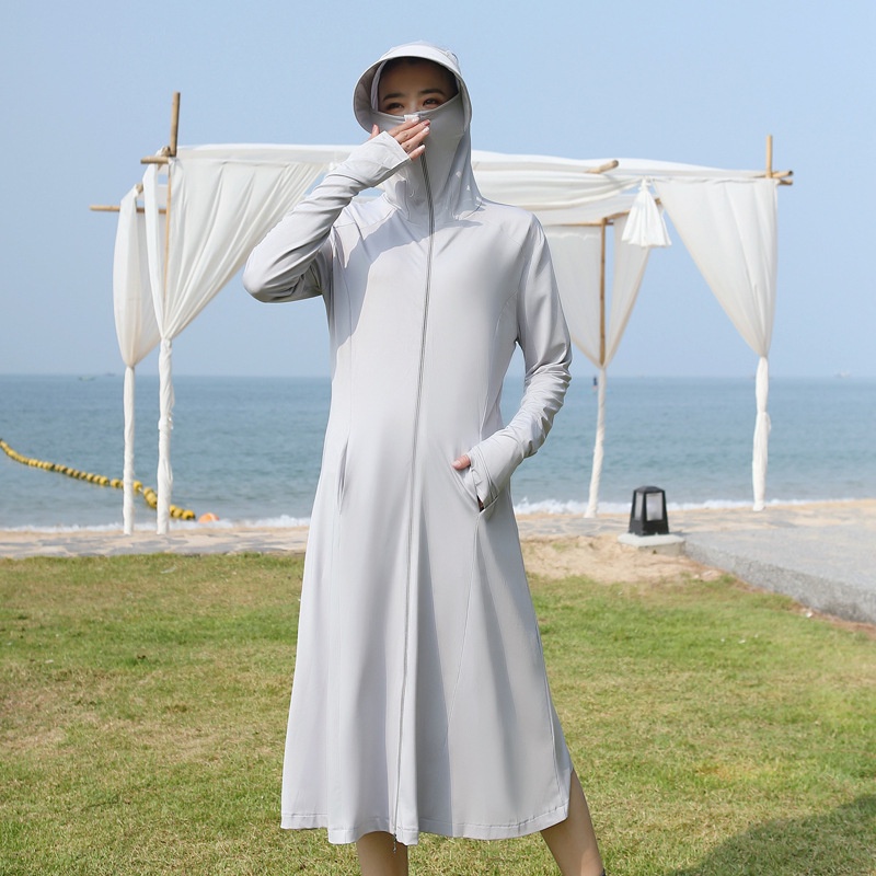 Áo Khoác Chống Nắng Tia UV Dáng Dài UPF 50 + Vải Lụa Lạnh Mỏng Thời Trang Mùa Hè Cho Nữ | BigBuy360 - bigbuy360.vn