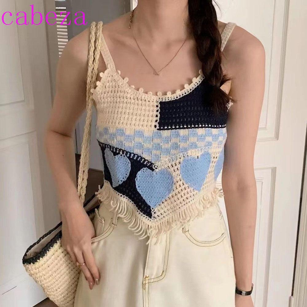 Áo Croptop Dệt Kim Dáng Ngắn Cổ Tròn Phối Tua Rua Họa Tiết Trái Tim Nhiều Màu Sắc y2k Phong Cách Bohemian Thời Trang Đường Phố Cho Nữ