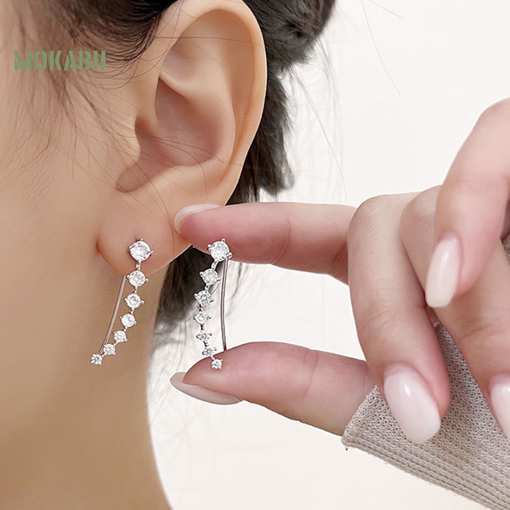 1 Đôi Bông Tai Xỏ Lỗ Đính Đá Zircon Một Hàng Chống Phai Màu Thời Trang