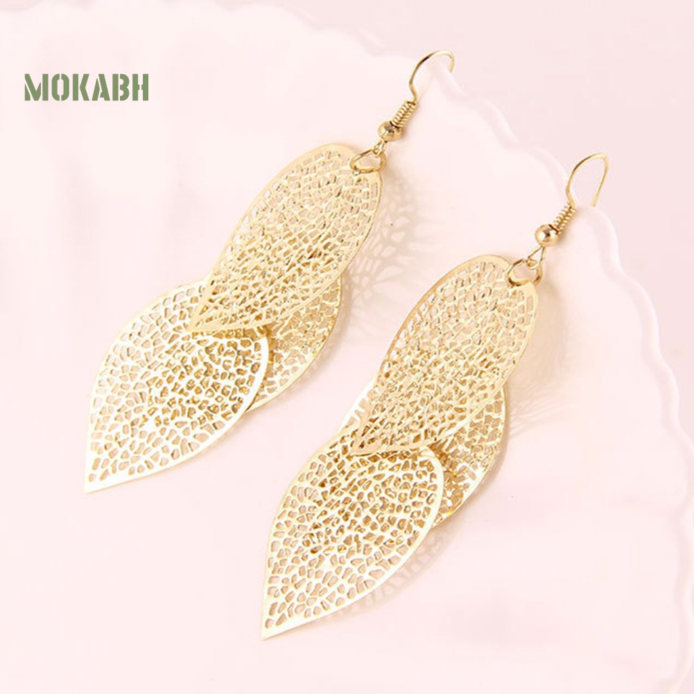 Bông Tai Hình Chiếc Lá Thiết Kế Đục Lỗ Thời Trang Sang Trọng Cho Nữ