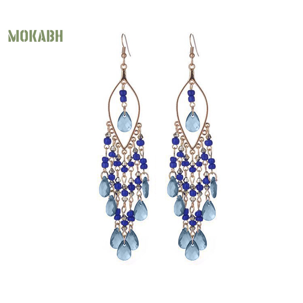 Abh Bông Tai Dạng Móc Đính Đá Và Tua Rua Theo Phong Cách Bohemian