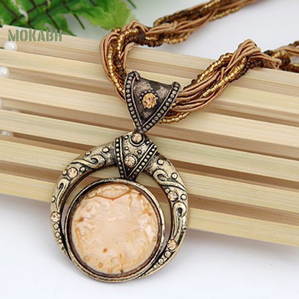 Vòng cổ Chuỗi Hạt Tròn Nhiều Lớp Chạm Khắc Phong Cách Bohemian Cổ Điển Thời Trang Cho Nữ