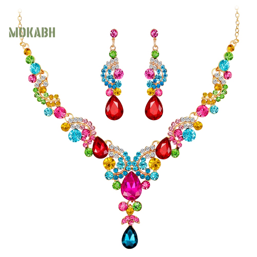 Bộ Vòng cổ + Bông Tai HìNh GiọT NướC ĐíNh Đá Sang TrọNg