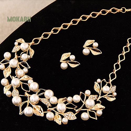 Bộ Trang Sức Gồm Dây Chuyền / Bông Tai / Vòng Cổ Đính Ngọc Trai Nhân Tạo / Bông Tai Thời Trang Cho Cô Dâu