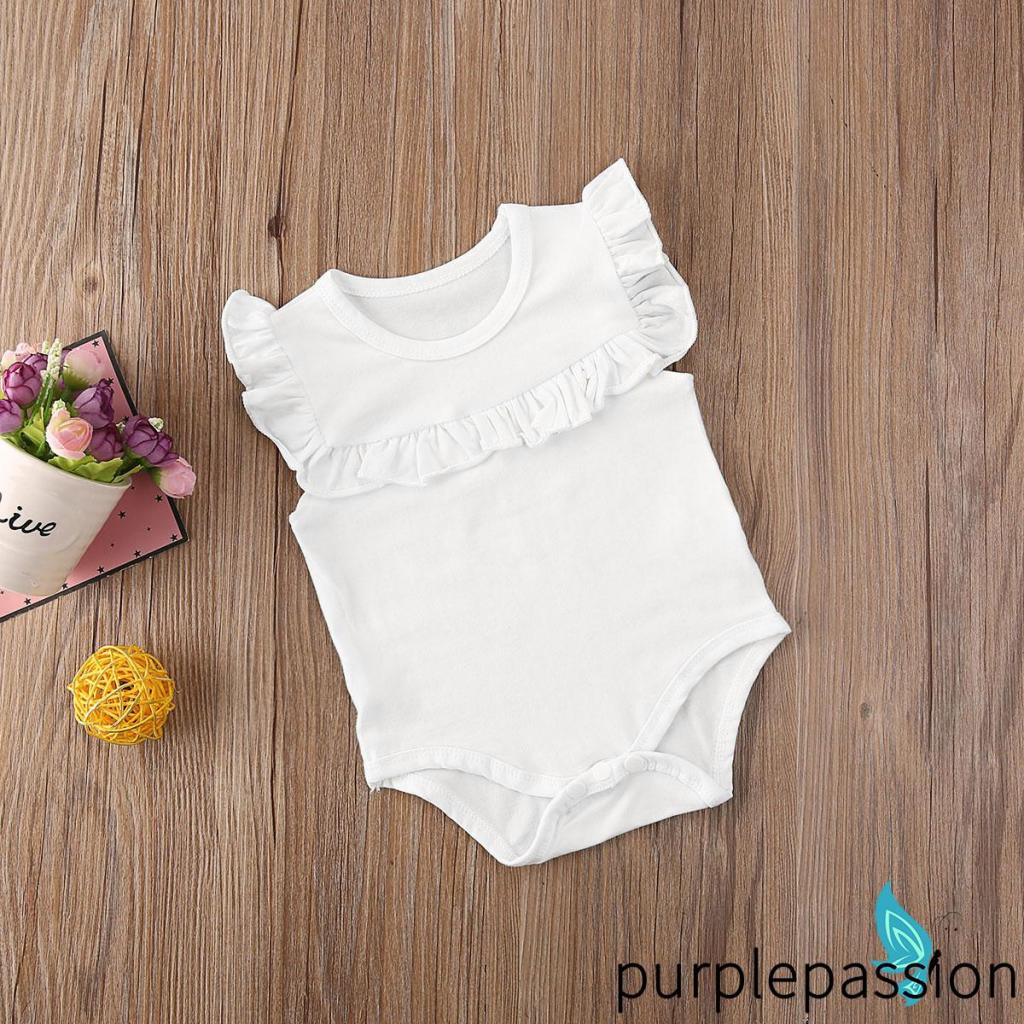 Bộ Áo Liền Quần Không Tay Cổ Tròn Màu Trơn Thời Trang Mùa Hè Cho Bé Gái 0-18 Tháng Tuổi