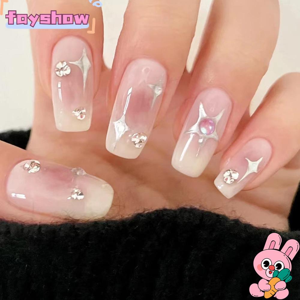 Bộ 24 Móng Tay Giả Họa Tiết Ngôi Sao Xinh Xắn Ốp