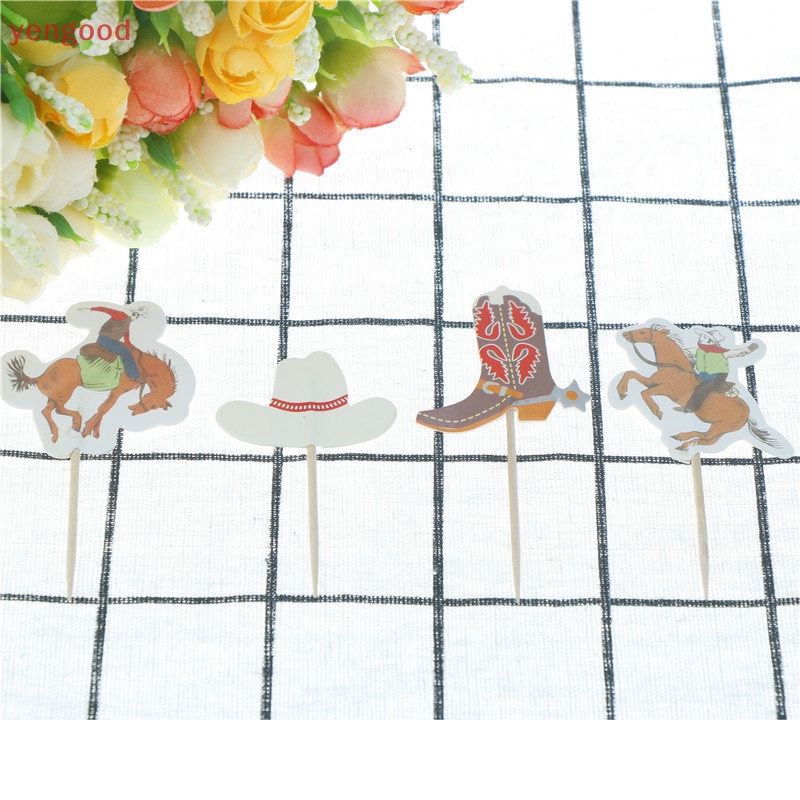 Set 24 Que Cắm Trang Trí Bánh cupcake Phong Cách Cao Bồi