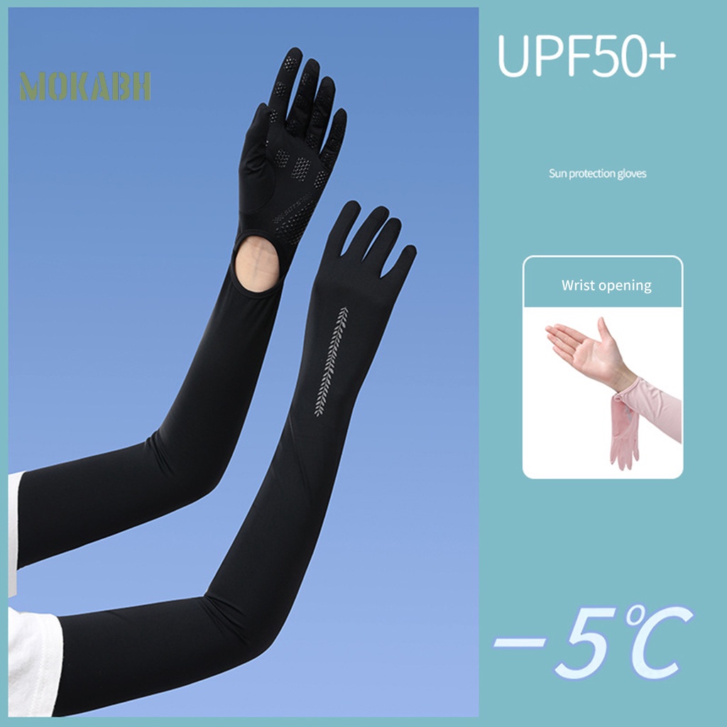 2 Găng Tay Dài 58cm Bằng Lụa Lạnh Thoáng Khí Chống Nắng Chống Trượt Có Thể Điều Chỉnh Kích Thước