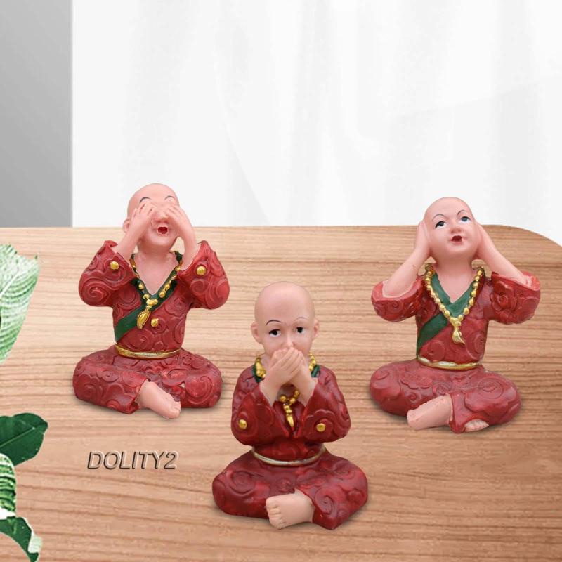 [Dolity2] 3 Bức Tượng Chú Tiểu Điêu Khắc Để Bàn Trang Trí Nhà Cửa