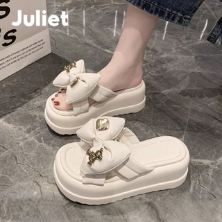 Juliet Dép sandal nữ quai xoắn chéo đặc biệt đế 6cm hàng QC cao cấp B28G0IP