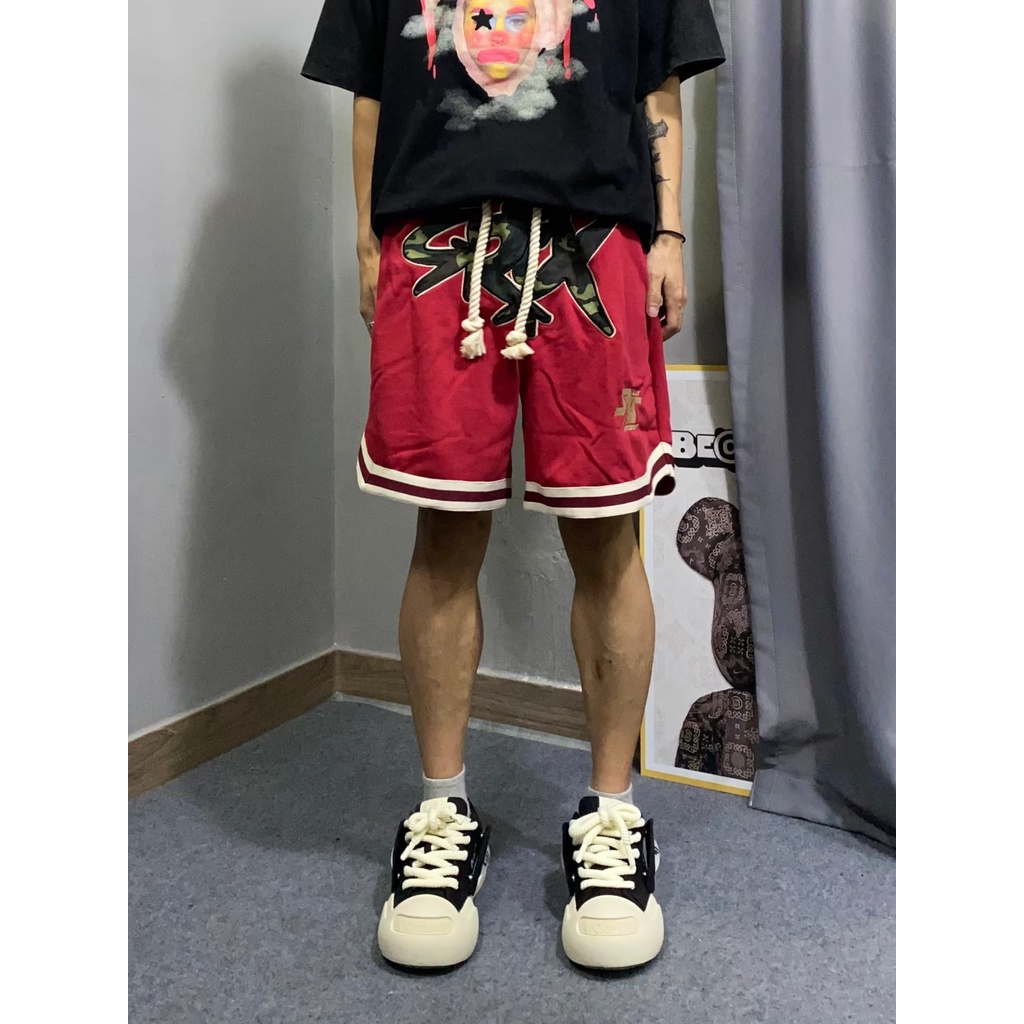 Quần Short Thể Thao Ống Rộng Thêu Họa Tiết Phong Cách Hip Hop Đường Phố Mỹ Thời Trang Mùa Hè Cho Nam