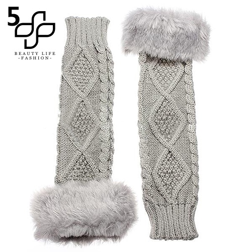 Găng Tay Dài Hở Ngón Lông Thỏ Giả Giữ Ấm Cho Nữ