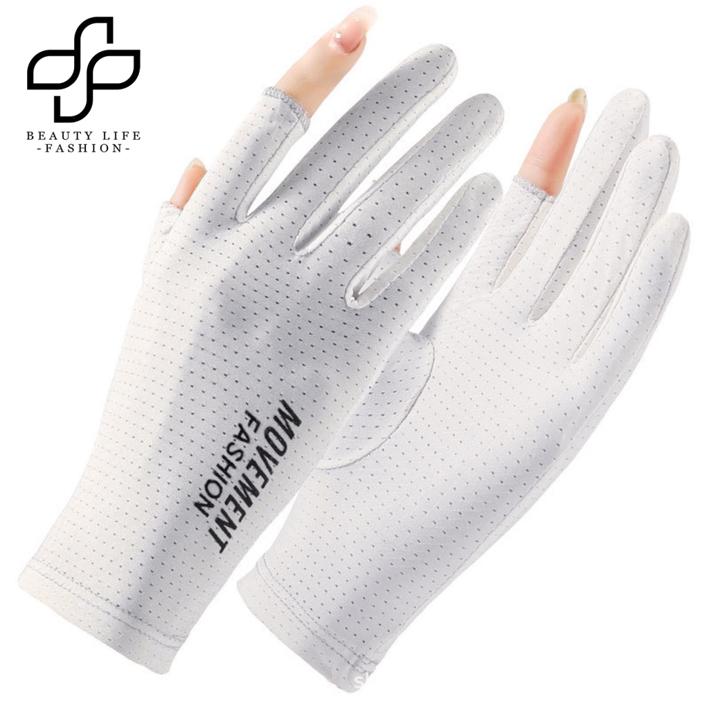 1 Đôi Găng Tay Chống Nắng Hở Ngón Màu Trơn Thoáng Khí Thấm Hút Mồ Hôi Có Thể Chạm Màn Hình Cảm Ứng