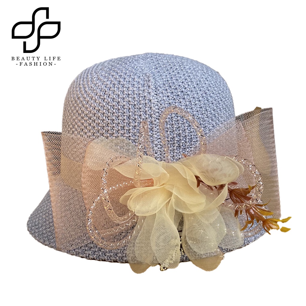 Nón Vành Tròn Phối Lưới Họa Tiết Hoa Thời Trang Mùa Hè Cho Nữ