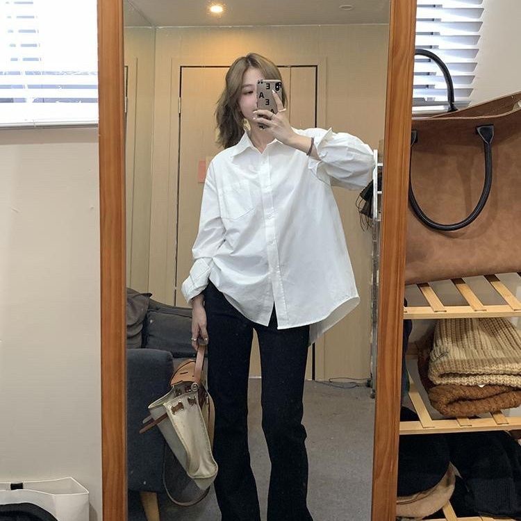 Áo Sơ Mi Dáng Rộng Xẻ Tà Sau Lưng Thời Trang Mùa Xuân Cho Nữ