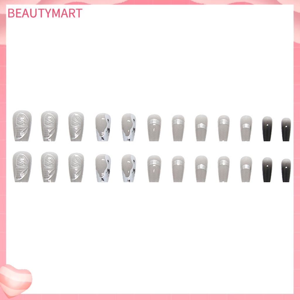Bộ 24 Móng Tay Giả Chống Nước Màu Sắc Gradient Thời Trang Thu Đông