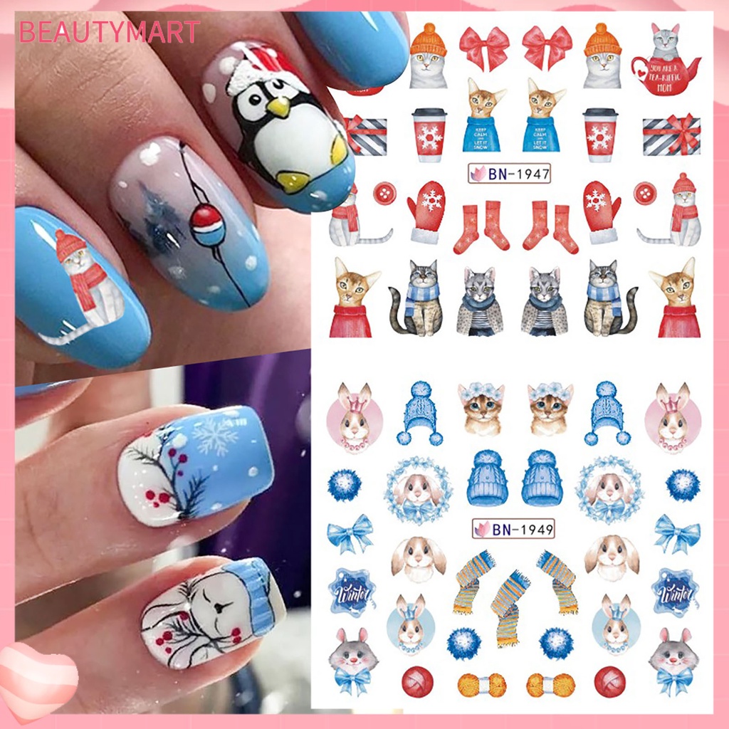 Miếng Dán Trang Trí Móng Tay Họa Tiết Bông Tuyết Giáng Sinh 3D Nhiều Màu Holographic