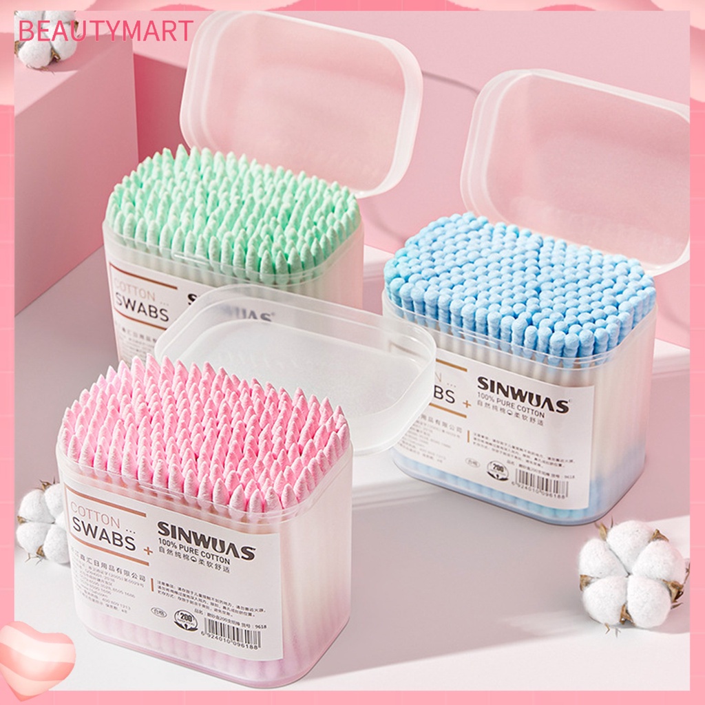 1 Hộp 200 / 300 Tăm Bông Trang Điểm Đầu Tròn Mềm Mại Đa Năng Không Mùi