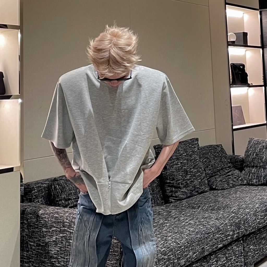 Áo Thun Cao Cấp Cảm Giác Hàn Quốc Thiết Kế Với Đường Viền Màu Trơn Có Khóa Kéo