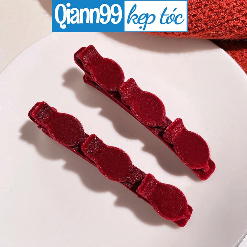 💓Qiann💓Kẹp Tóc Mái Phối Vải Nhung Độc Đáo Cho Nữ