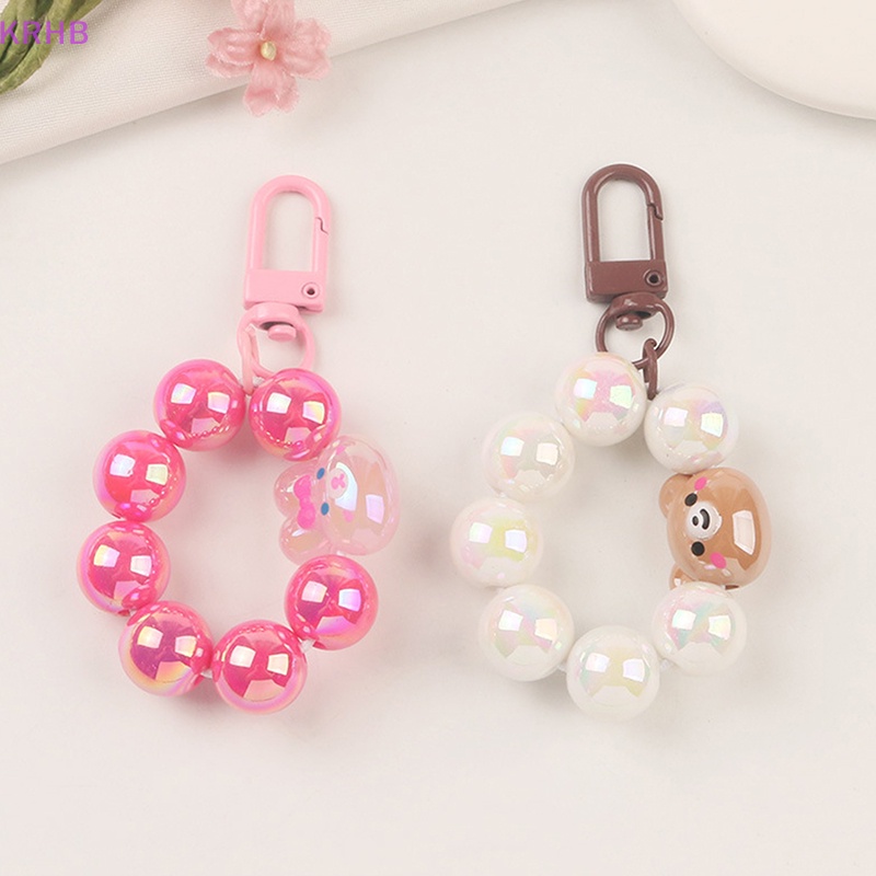 Móc Chìa Khóa Đính Hạt Màu Trơn Hình Gấu / Thỏ Dễ Thương Mới