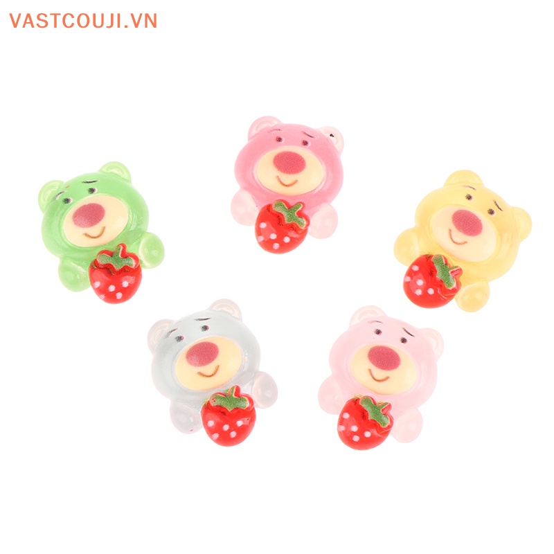 Bộ 5 Tượng Gấu Và Dâu Tây Mini Bằng Nhựa Resin Phát Quang DIY