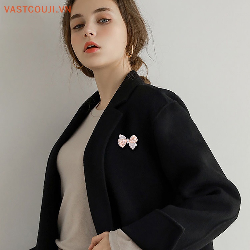 Vastji Wuli&amp;amp;Ghim Cài Áo Hình Nơ Đính Ngọc Trai Lấp Lánh Cho Nữ