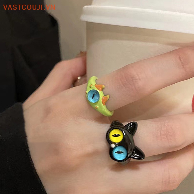 Nhẫn Cưới Hình Mèo Đen Mắt To Vui Nhộn Thời Trang Cho Cặp Đôi