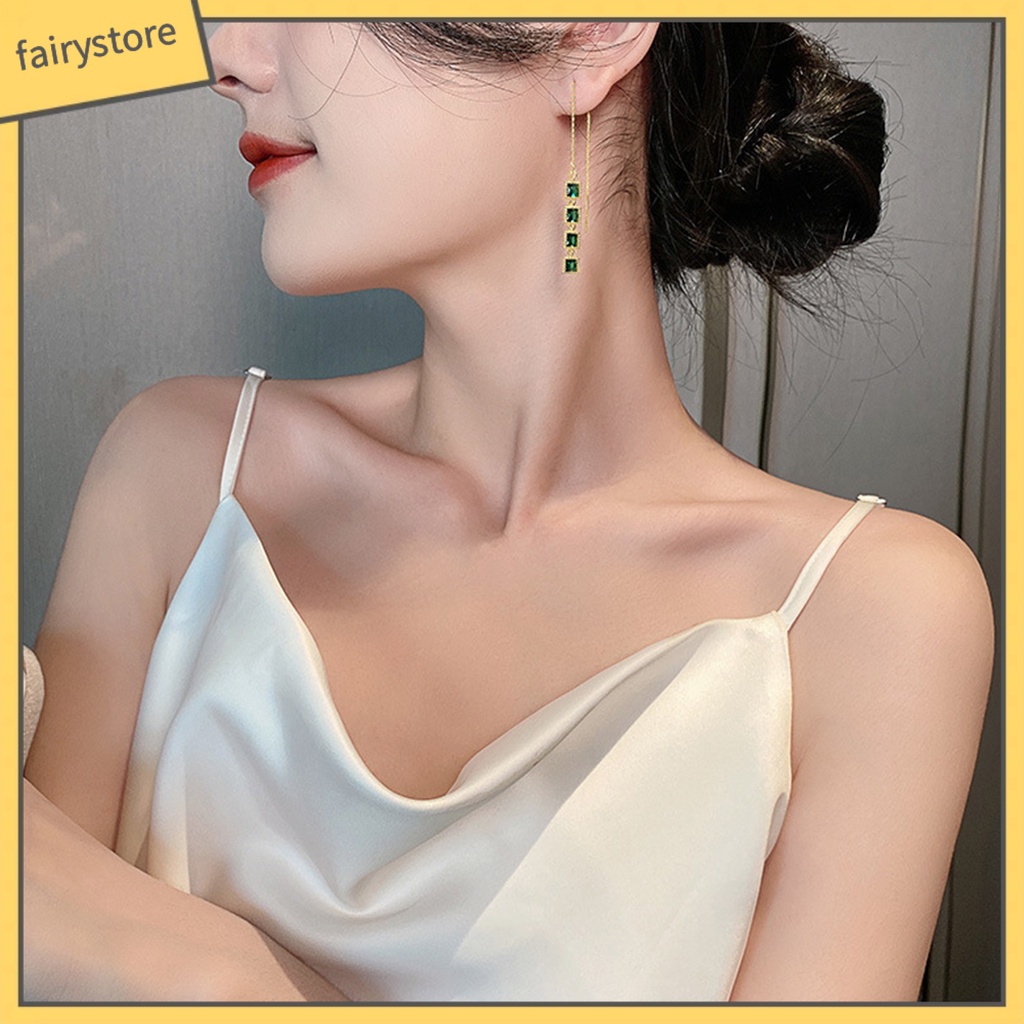 1 Cặp Bông Tai Dáng Dài Đính Đá Phối Tua Rua Thời Trang Cho Nữ