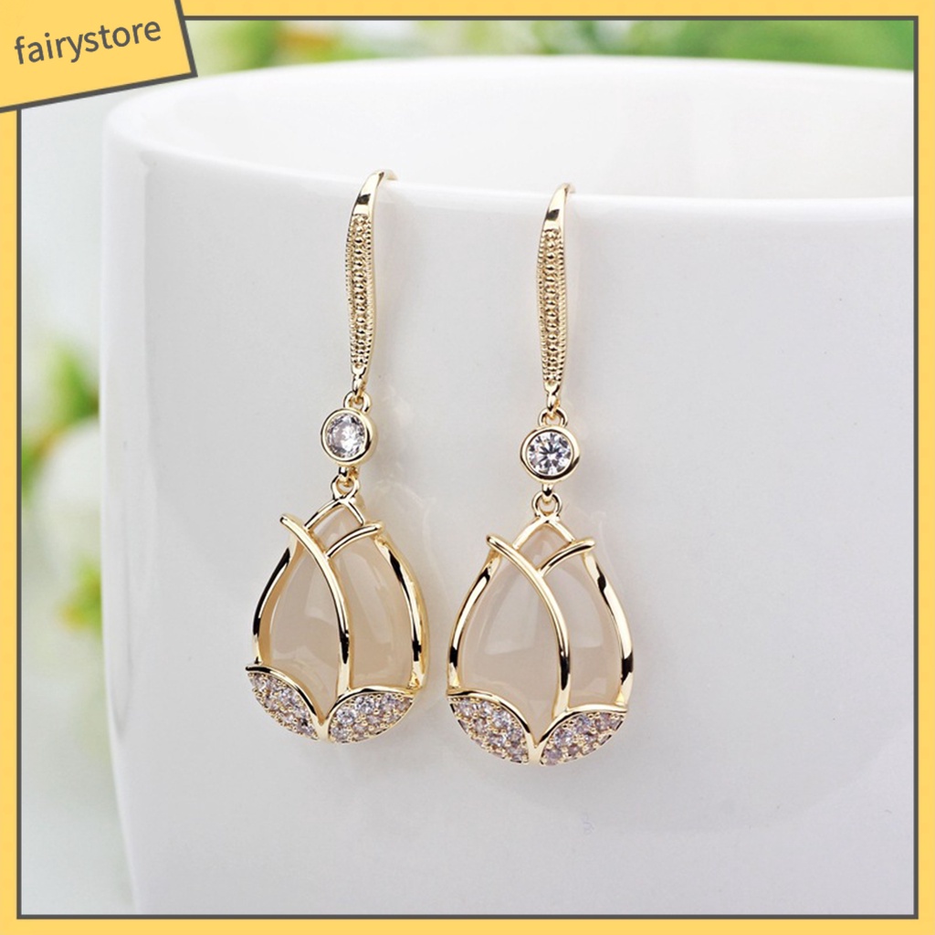 [FRO] 1 Đôi Bông Tai Mặt Hoa Tulip Đính Đá Zircon Cao Cấp Không Gây Dị Ứng Trang Phục Hóa Trang Dành Cho Nữ