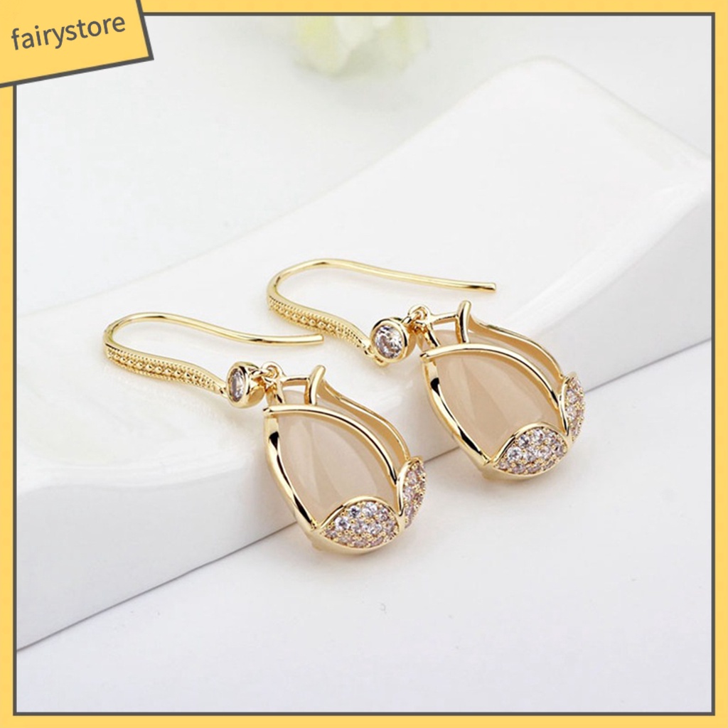 [FRO] 1 Đôi Bông Tai Mặt Hoa Tulip Đính Đá Zircon Cao Cấp Không Gây Dị Ứng Trang Phục Hóa Trang Dành Cho Nữ