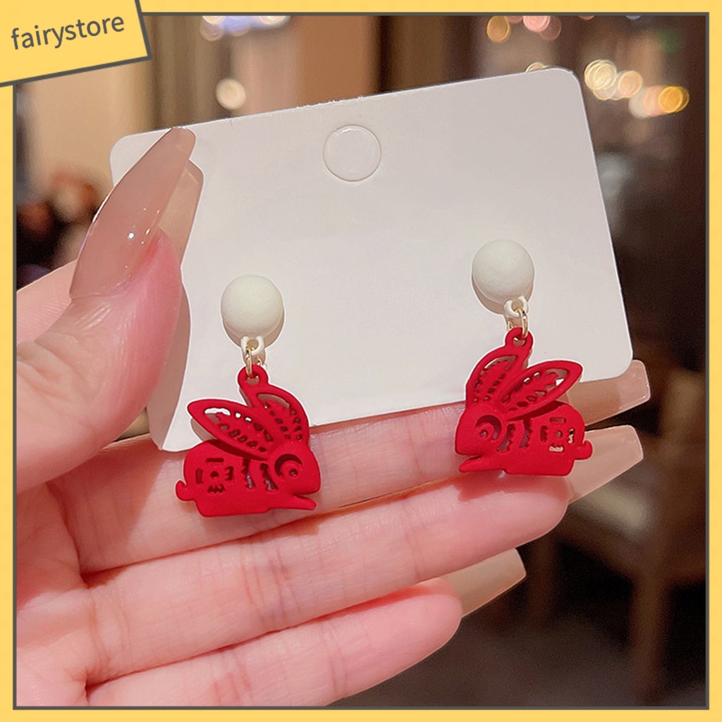 1 Đôi Bông Tai Hình Thỏ Trung Hoa Đính Ngọc Trai Giả Lãng Mạn Phong Cách Vintage