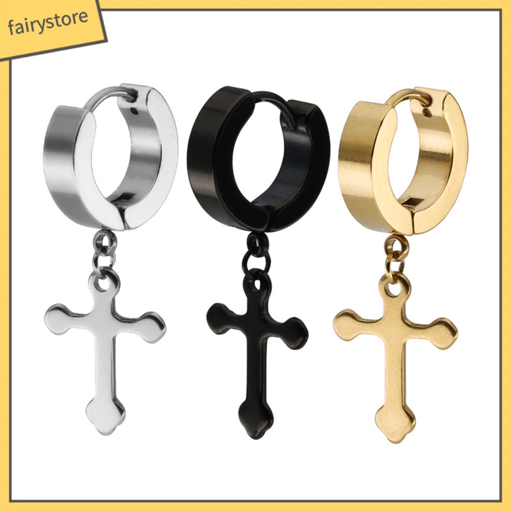 1 Đôi Bông Tai Hình Thánh Giá Bằng Thép Titan Dành Cho Nam Và Nữ